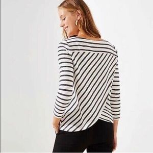 Loft Tulip Back Navy and Off-white Striped Sweater